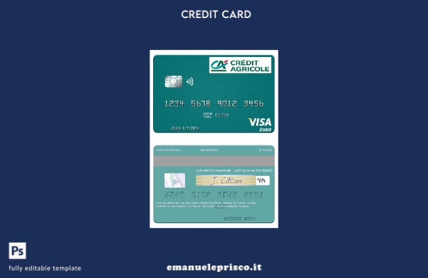 modello di carta di debito visto France Credit Agricole Bank in stile verificato